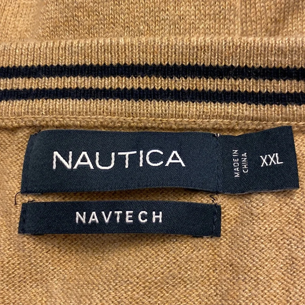 NAUTICA NAVTECH men’s Ribbed V-neck long sleeve tan sweater cotton blend XXL 🌞 - Picture 7 of 12